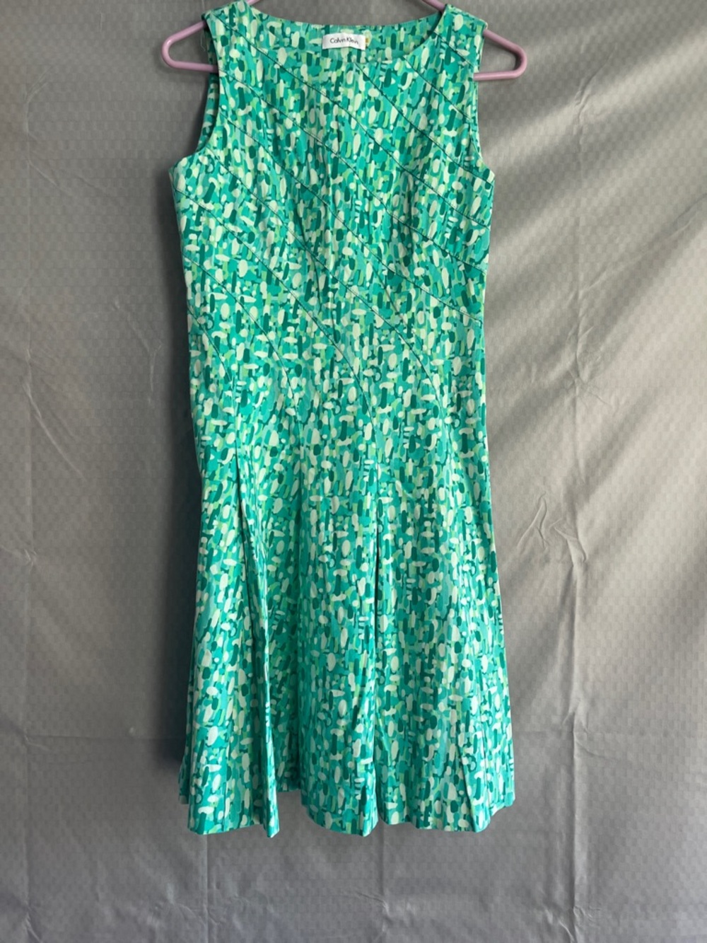 Calvin Klein Sleeveless Teal & Mint Abstract Midi Dress